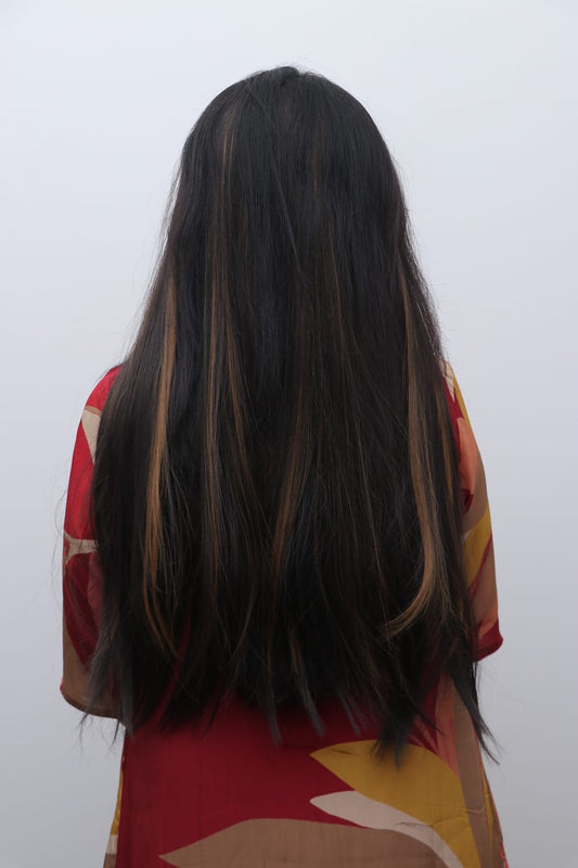 Highlighted straight volumizer synthetic hair extensions